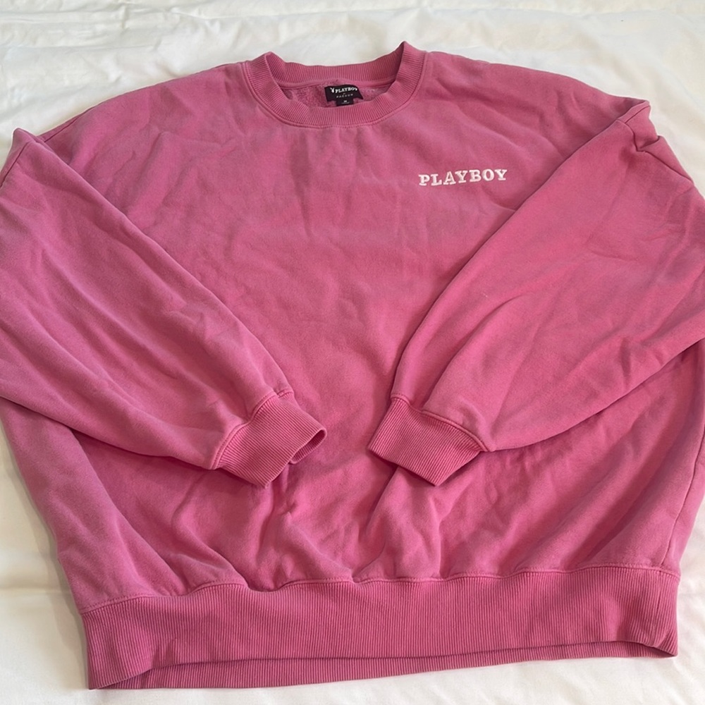 Pink oversized playboy crew neck